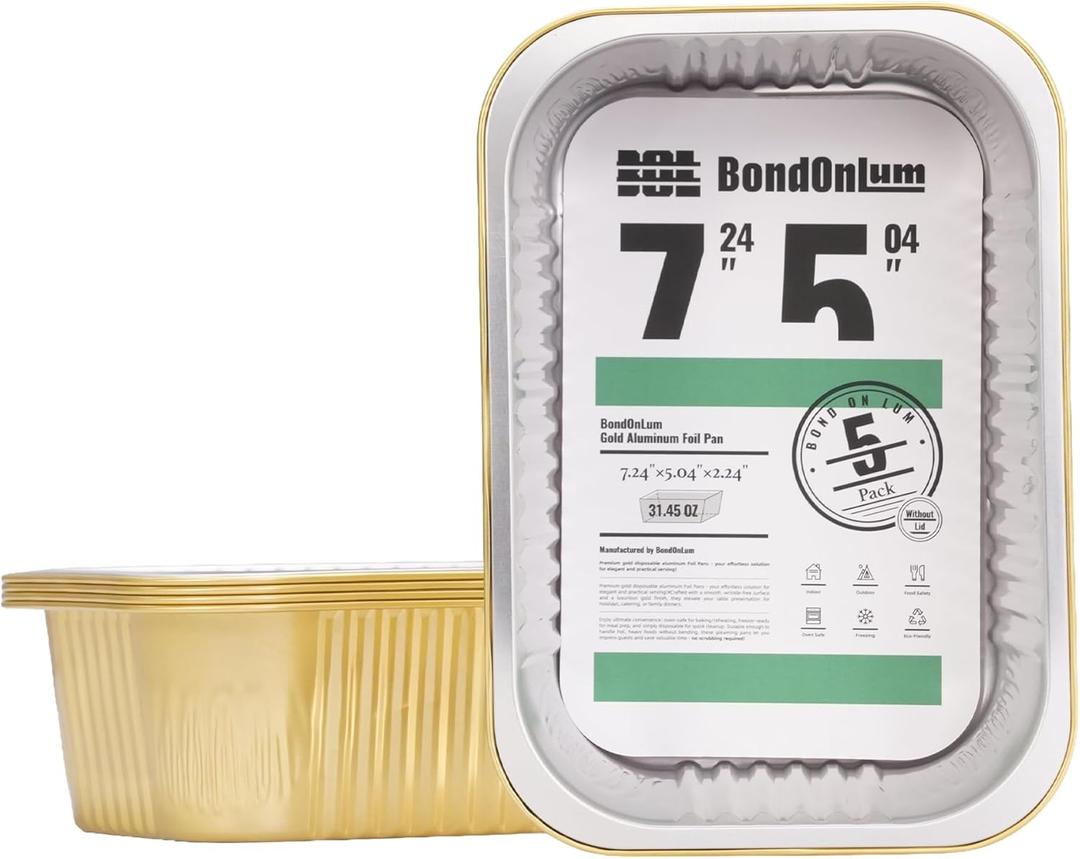 Aluminum Foil Pans, Heavy Duty Aluminum Pans, Disposable Aluminum Pans,Gold Foil Pans, Deep Container for Heating, Baking, Cooking, BBQs, Parties,Storing,Catering (930ml/31.4oz 5 Pack)