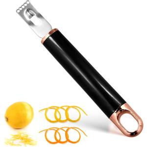 3 x Stainless Steel Channel Knife, Multifunctional Lemon Zester Fruit Peeler with Hanging Loop Lemon Twist Peeler Fruit Peeler Citrus Zester Tool for Cocktail Kitchen Home Bar (Black Gold)