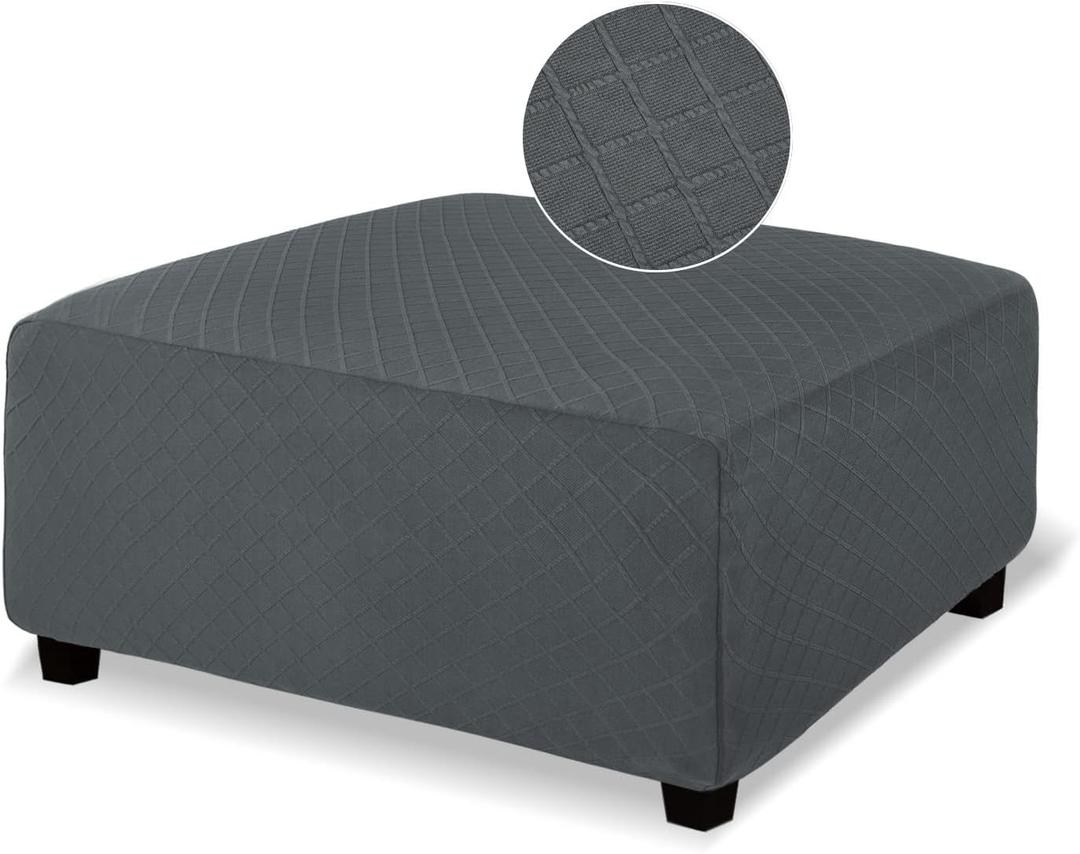 NeColorLife Ottoman Cover Rectangle Oversize Slipcover Stretch Footrest Stool Covers Furniture Protectors Washable Diamond Lattice Jacquard Fabric with Elastic Band,X-Large,Dark Grey