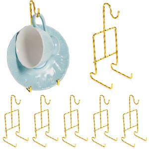 8 Pieces Tea Cup and Saucer Display Holder Rack Metal Saucer Tea Cup Holder Display Coffee Mug Organizer for Plate Teapot 6.22 x 2.44 Inches (Rose Gold, Spiral Style)