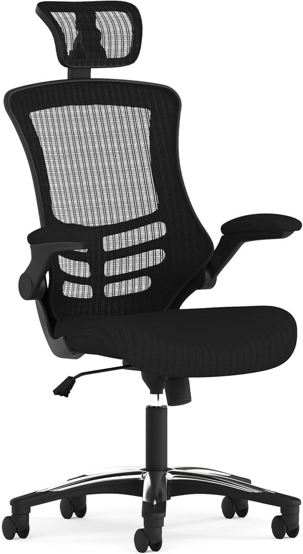 Flash Furniture Kelista High-Back Swivel Office Chair with Adjustable Lumbar Support and Seat Height, Ergonomic Mesh Desk Chair, Black