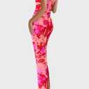 PRETTYGARDEN Womens Summer Wedding Guest Dress 2026 Spring Mesh Sleeveless Bodycon Ruched Floral Holiday Maxi Long Dresses, Size Large