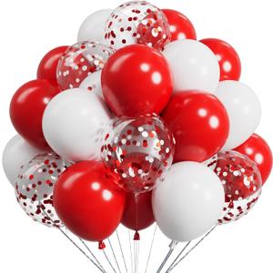Metallic Red and White Balloons 12Inch 73PCS White Red Confetti Latex Balloons Shiny Helium Balloon Set for Birthday Anniversary Graduation Party Decorations
