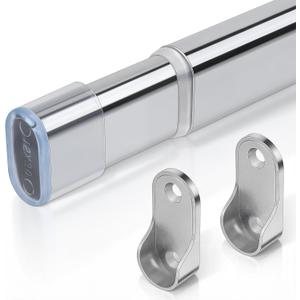 Adjustable Oval Closet Rod, 90 Lbs Heavy Duty, 17-31 Inch No-Cut Needed, Metal Closet Hanging Rod for Closet, Wardrobes (Chrome)