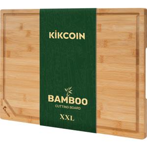 Kikcoin 2014 Bamboo Cutting Boards for Kitchen, Wooden Healthy Cutting Boards for Charcuterie, Vegetables, Cheese, Bread, Extra Large Chopping Boards with Deep Juice Groove and Handle, Natural