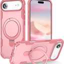Compatible with iPhone 17 Air Case with Invisible Magnetic Kickstand [Compatible with MagSafe] [10-FT Military Drop Protection] Slim Hard Back Soft Edge Phone Cover 6.6 Inch, Pink