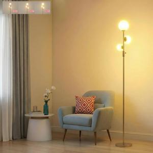 Fiqevs Upgrade Dimmable Floor Lamp, 3 Globe Mid Century Floor Lamps for Living Room with Frosted Glass Shade and 3 LED Bulbs, Vintage Modern Gold Standing Lamp for Bedrooms, Office - Antique Brass