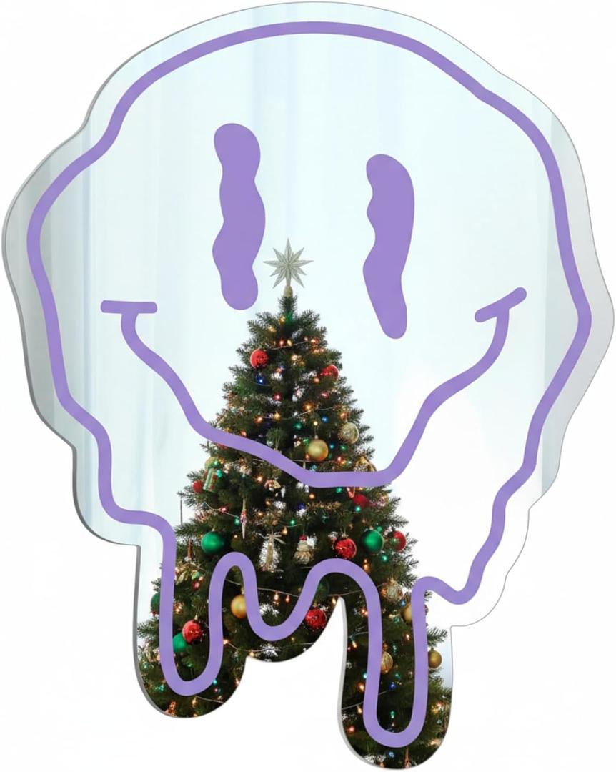 Preppy Room Decor for Teen Girls Twisted Smile Face Preppy Acrylic Mirror 14 Inch Wall Art Aesthetic Bedroom Teen Girl Room Funky Mirror Wall and Christmas Decor for Women Gifts(Purple)