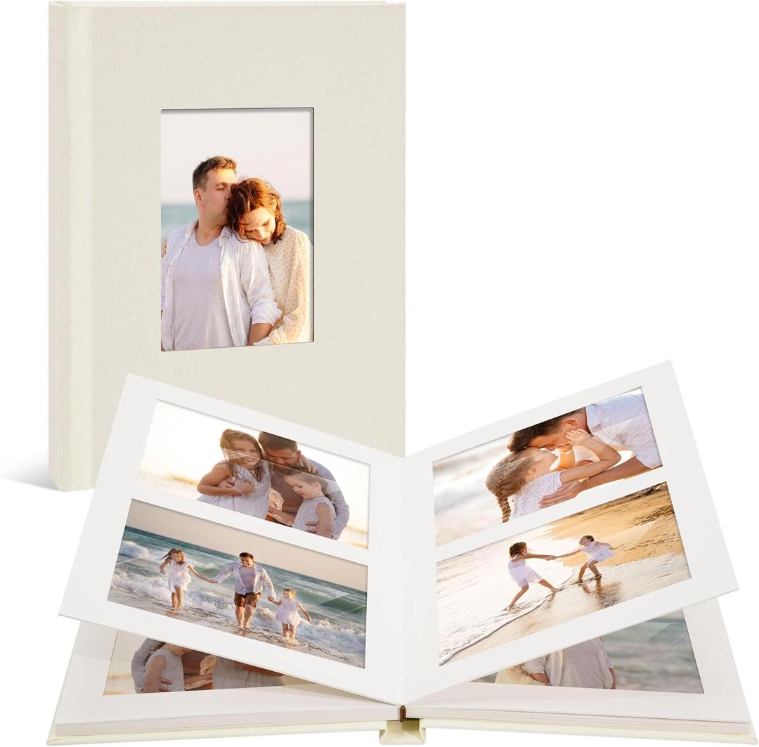 Small Photo Album 4x6 Linen Cover 80 Pockets Photo Book with Writing Space for Family Anniversary Vacation Wedding Baby, Beige
