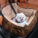 Oiilores Dog Car Seat for Small Dogs, Washable Pet Booster Seats with Clip-On Safety Leash, Comfy Deluxe Plush Carseat with Storage Pockets, Puppy Car Travel Carrier Bed for Dogs Under 25 lbs, Brown