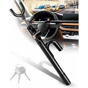 Tevlaphee Steering Wheel Lock Anti-Theft Device Security Car Lock Anti Theft Car Device Visible Antitheft Locking Devices Adjustable Car Wheel Lock for Cars with 3 Keys (Black)