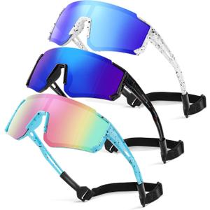 3 Pack Kids Polarized Sunglasses - Youth Baseball Sunglasses for Boys Girls Age 3-12 Sports UV Protection Goggles (A03-black+dark Blue / White+blue / Blue+pink)