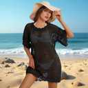 Women Swimsuit Coverup Crochet Bathing Suit Beach Cover Ups Summer Knit Bikini Beachwear Pullover 2025 Swimwear Dress (Black, L)