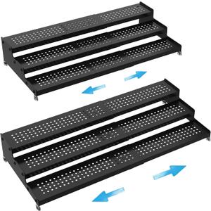 Expandable Spice Rack organizer with 3-Tier step shelf,Modern Design heavy duty,Non Skid and Visibility ,Great for Kitchen Cabinet,Bathroom,dressing table,Cupboard, Pantry and more(2PACKS/BLACK)