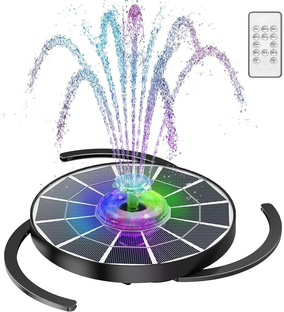 AISITIN 4W Solar Fountain with Lights, Chargeable Solar Bird Bath Fountains Built-in 2200mAh Battery, 2026 Upgrade Glass Panel Solar Water Pump for Bird Bath, Garden, Pond, Pool, Fish Tank, Aquarium