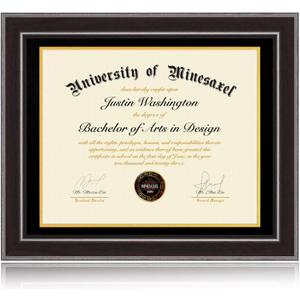 16x20 Diploma Frames 14x17 with Black Mat, Fits Degree Certificate Document, 20 x 16 Walnut Color Frame with Tempered Glass Panel for Wall Mounting
