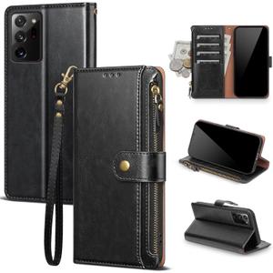 Compatible with Samsung Galaxy Note 20 Ultra 5G Wallet Case with Card Holder RFID Blocking Zipper PU Leather Phone Case Flip Protective Cover Wrist Strap Credit Card Slots Men Women,Black