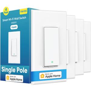 meross Smart Light Switch 4 Pack Supports Apple HomeKit, Siri, Alexa, Google Assistant & SmartThings, Single Pole Light Switch, Neutral Wire Required, Remote Control Schedule, 2.4GHz Wi-Fi