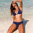 Womens Halter Padded Top Push up Bikini Set Two Piece Bathing Suit (Blue, L)