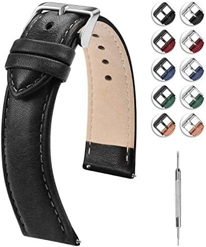 Fullmosa Watch Band, Quick Release Leather Watch Strap for Men Women, Replacement Bands Width 14mm 16mm 18mm 19mm 20mm 21mm 22mm 24mm (Gradient black+silver buckle)