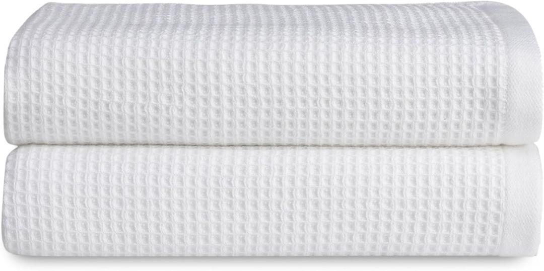 Cozy Earth Waffle Hand Towels - 60% Cotton 40% Viscose from Bamboo Hand Towels 20 x 30 Inches - Soft & Absorbent Terry, Reversible Mini Textured Waffle & Weave Pattern - 2 Pack (White)