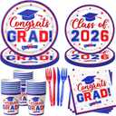 Red and Blue Graduation Decorations Dinnerware Set, Class of 2026 Graduation Plates and Napkins, Graduation Plates and Cups and Napkins Set for Congrats Grad Party Decorations, Serve 25