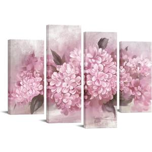 FuShvre Pink Flower Wall Art Hydrangea Floral Canvas Painting Prints for Home Bedroom Living Room Wall Decor Framed Large