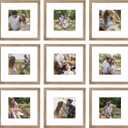 9 Packs 12x12 Picture Frame Gallery Wall Frame Set for 8x8 or 10x10 with 2 Mats or 12x12 Without Mat, Square Collage Wall Decor Photo Frames Bulk Set of 9 for Wall Hanging, Rustic Brown