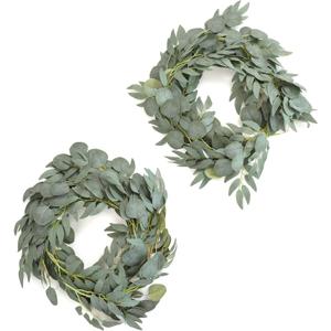 Ling's Moment Eucalyptus Garland for Table, 5.9ft Sage & Green Fake Eucalyptus Wreaths with Willow, 2pcs Real Touch Leaf Garland for Wedding Centerpieces Arch Rehearsal Dinner Bridal Shower