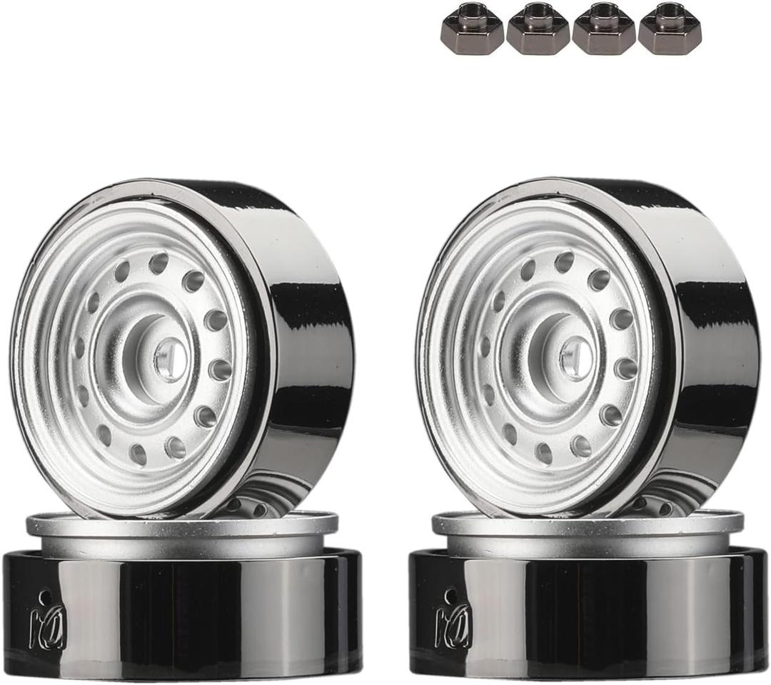 DJCRAWLER 1 Inch Classic Vintage Beadlock Counterweight CNC Wheels Rim with Hex Adapter for SCX24 90081 AX24 TRX4M FMS FCX24 4WD 1/24 RC Car Universal Upgrade Accessories Parts (Silver)