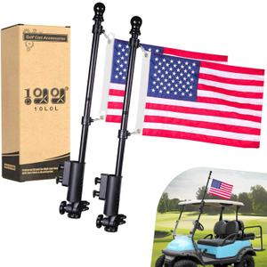 10L0L Golf Cart Flag Holder 2 Pack, Flag Pole Kit for Yamaha Club Car DS/Precedent and EZGO TXT/RXV Golf Cart, 2  Embroidered USA Flags (12"18") Included
