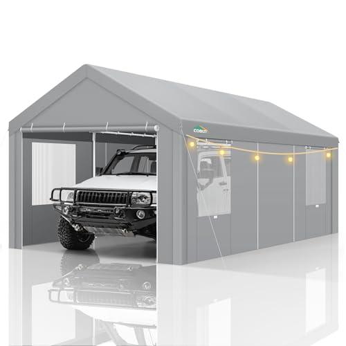 Carport Canopy 12x20 Heavy Duty Portable Garage with Removable Sidewalls & Doors, Galvanized Frame Car Port Canopy Tent Waterproof with Built-in Sandbags for Car Boat Truck, Gray