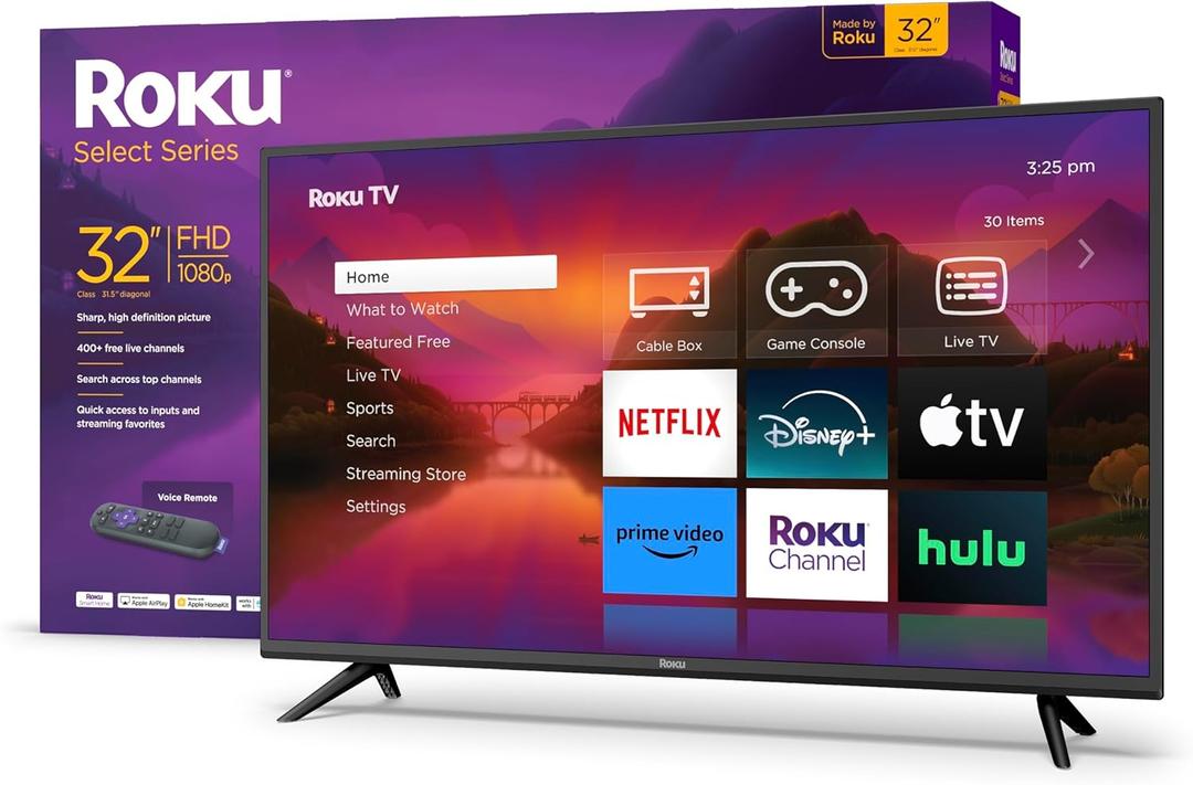 Roku Smart TV  32-Inch Select Series 1080p Full HD RokuTV with Roku Voice Remote, Bright Picture, Customizable Home Screen  Live Local News, Sports, Gaming (32")