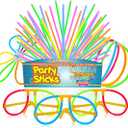 PartySticks Ultra Bright Bulk Party Supplies - Glow in The Dark Glow Sticks with Eye Glasses, Bracelets, and Connectors - Light Up Halloween 4th of July Party Favors 100 Packs