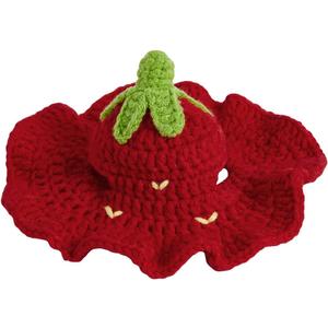 QWINEE Cartoon Strawberry Design Knit Cute Dog Hat Soft Cat Hat Rabbit Hat Halloween Christmas Party Costume Head Wear Accessories for Puppy Cat Kitten Small Dogs Small Animals Solid Red S