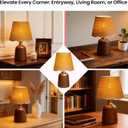 11.4" Solid Walnut Style Wood Small Table Lamp, Boho Bedside Lamp for Mid-Century Modern Decor, 3-Color Dimmable Woven Shade, Aesthetic Nightstand Light for Living Room, E26 LED Bulb Included