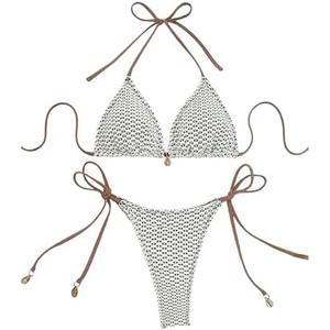 SOLY HUX Bathing Suit for Women Fishnet Halter Triangle String Bikini Set Tie Side Thong Two Piece Swimsuit, L