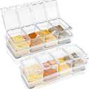 Clear Seasoning Box, 8 Pcs Spice Storage Pots Condiment Container Boxes with Lids and Spoons, Seasoning Rack Spice Jar, Kitchen Seasoning Organizer for Salt, Sugar, Cocoa, Ice Cream Toppings