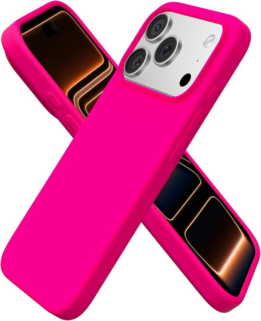 ORNARTO Compatible with iPhone 17 Pro Case 6.3", Slim Liquid Silicone 4 Layers Full Covered Soft Gel Rubber Shockproof Cover, Protective Phone Case for iPhone 17 Pro-Hot Pink