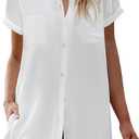 AI'MAGE Womens Bathing Suit Cover Ups Summer Shirt Dress Casual Short Sleeve Button Down Beach Shirts with Pockets XXL (White)