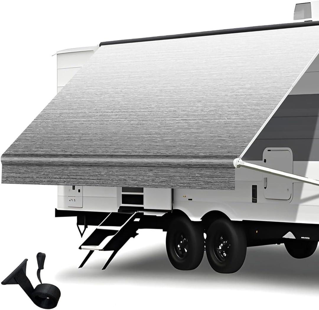Heavy Duty RV Awning Fabric Replacement - 19.5oz Vinyl Camper Awning - Waterproof & UV-Resistant - Universal Canopy for Camper, Trailer and Motorhome (Gray Fade, 20FT(Fabric 19'2"))