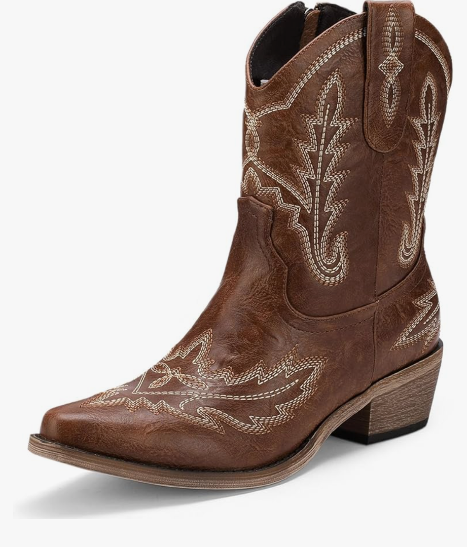 Western Cowboy Boots for Women Rhinestone Cowgirl Boot with Low Block Heel Embroidery Sparkly Short Ankle Booties Walking Bootie for Country Concert Disco Outfits Size 9