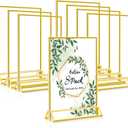 Dynta Acrylic Sign Holder 4x6 8 Pack Double Sided Clear Plastic Display Stands, Tabletop Menu Holder, Flyer Display for Wedding, Party, Restaurant, Office, Retail (Gold Frame)