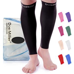 Doc Miller Calf Compression Sleeve 1 Pair 15-20 mmHg Firm Support Graduated for Sports Running Recovery Shin Splints Varicose Veins (Black, XL)