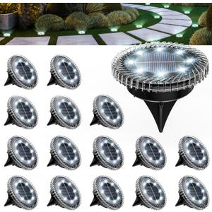 PATIOWIN 16 Pack Small Solar Ground Lights, Pathway Lights Waterproof, Outdoor Solar Light for Garden, Driveway, Walkway, Backyard (Cool White)