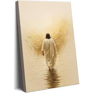 Jesus Walking On Water Canvas Wall Art, Jesus Dove Wall Art, Christian Bible Stories Canvas Wall Art Decor, Modern Religious Prints Artwork for Christian Church Prayer Room Living Room Bedroom 16x24in