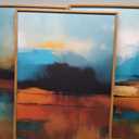 Large Abstract Burnt Orange Framed Canvas Wall Art,Neutral Blue and Black Wall Decor,Modern Brush Stroke Artwork,Minimalist Watercolor Art Print for Living Room,Bedroom,Office- 16"x24"x3
