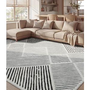 YIHOUSE 8x10 Black and White Rugs for Living Room, Large Diamond Area Rug, Modern Non-Slip Washable Rug for Bedroom, Office, Dining Room