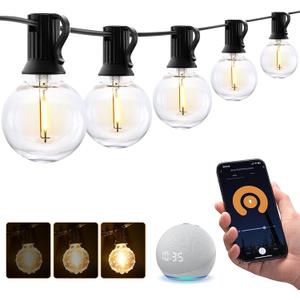 XMCOSY+ Smart Outdoor String Lights, 150Ft G40 Globe Patio Lights with 75 LED Bulbs, WiFi & APP Control, Work with Alexa, Extendable Waterproof Dimmable LED String Lights for Outside, Porch, Cafe