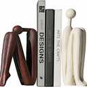 Resin Book Ends, Abstract Thinker Modern Minimalist Decorative Sculpture Bookends, Non-Slip Heavy Duty Bookends for Shelves for Home Office Shelves Desk, Set of 2 (Brown & White)